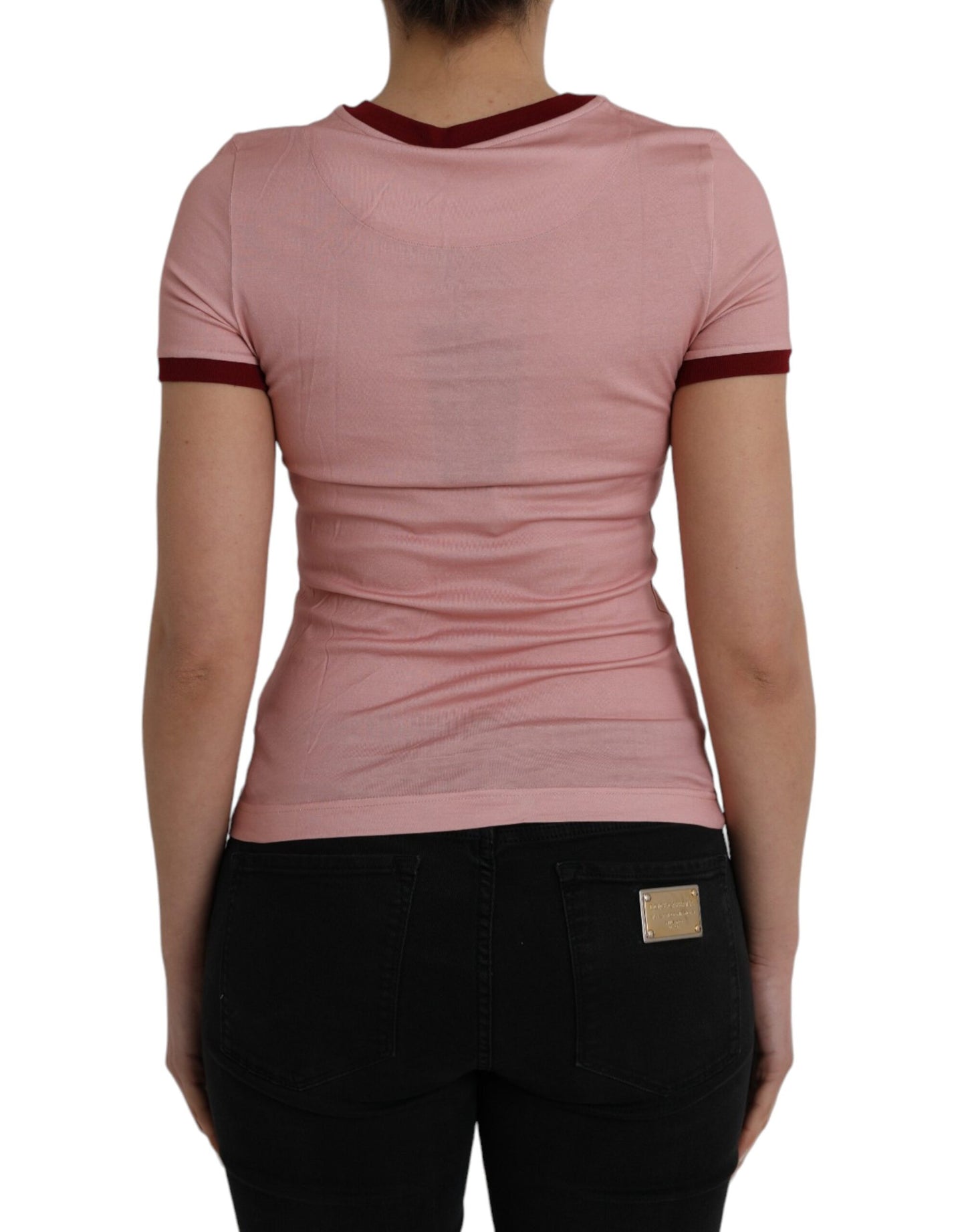 Dolce &amp; Gabbana pink cotton t-shirt with short sleeves and round neck