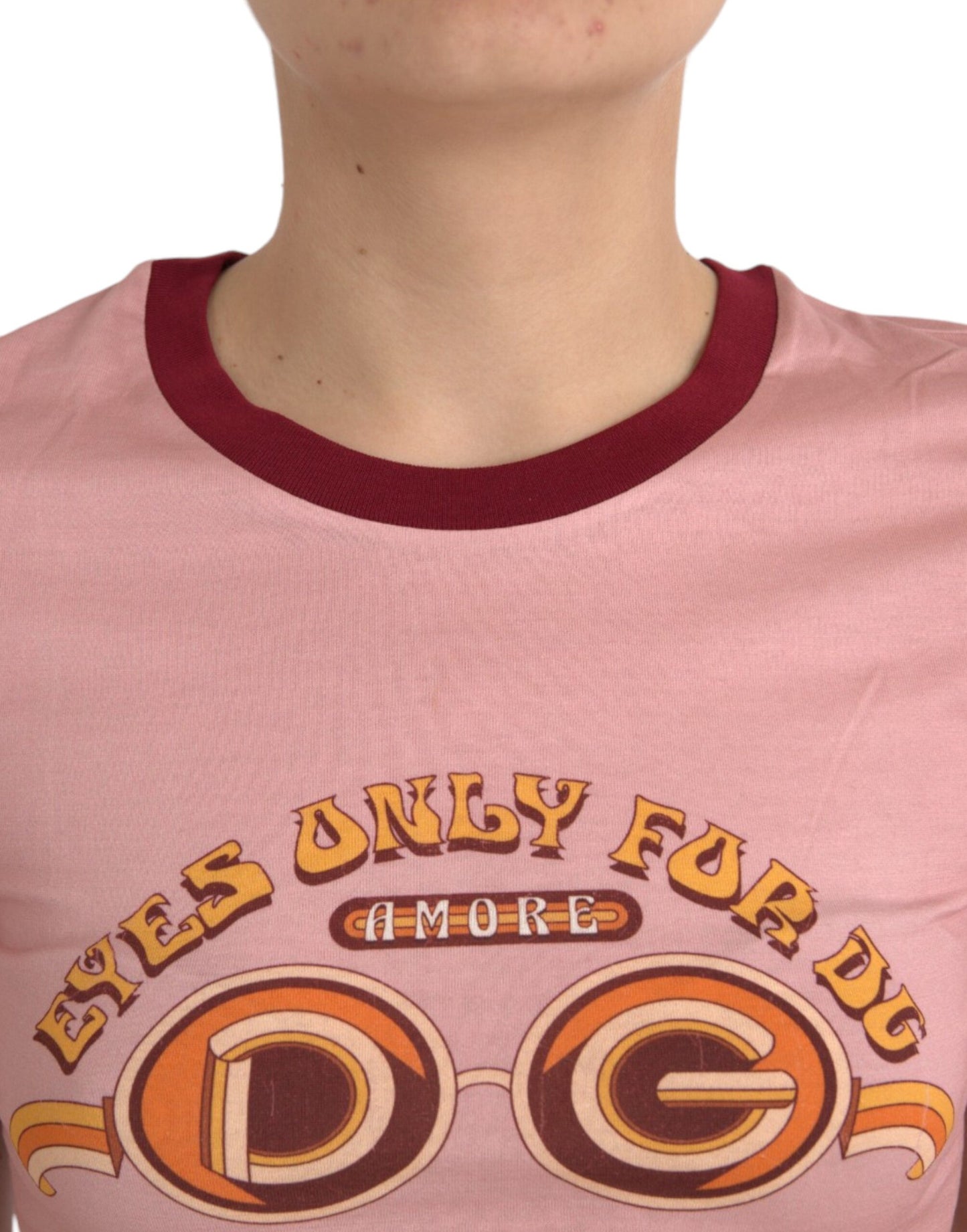 Dolce &amp; Gabbana pink cotton t-shirt with short sleeves and round neck