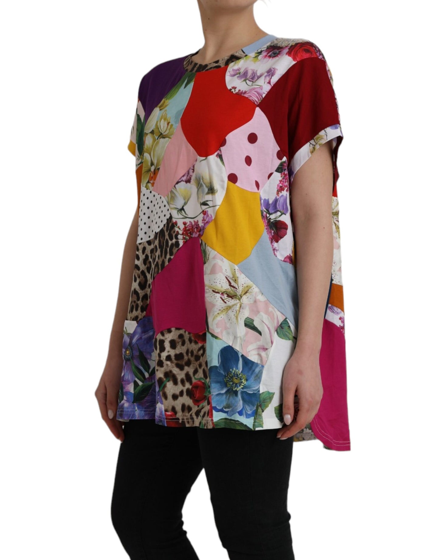 Dolce & Gabbana Multicolor Patchwork-Baumwoll-Seidenbluse Top