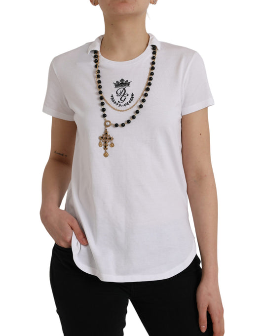 Dolce &amp; Gabbana White Cotton Chain lyhythihainen T-paita