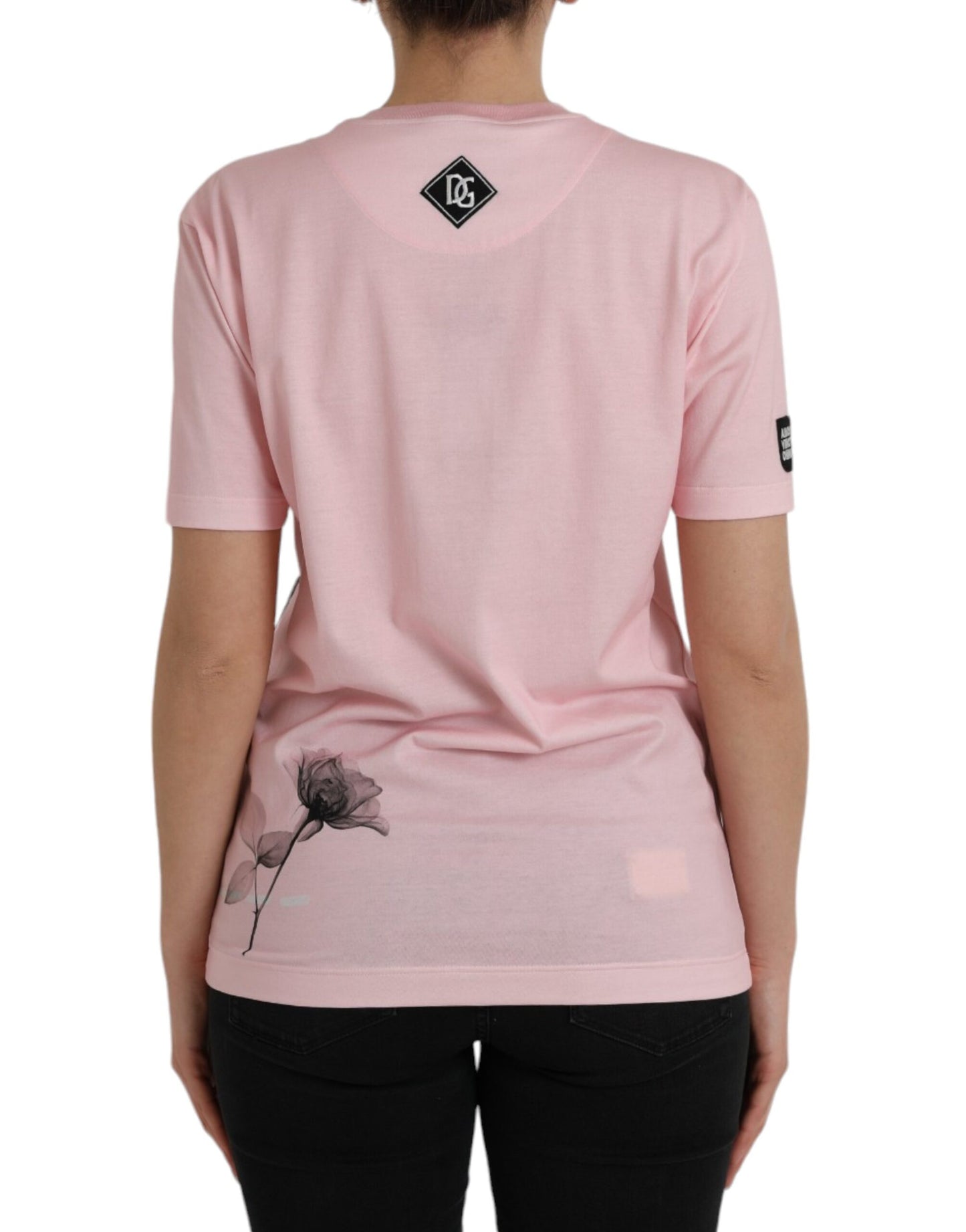 Dolce & Gabbana Rosa T-Shirt mit Blumendruck und kurzen Ärmeln aus Baumwolle