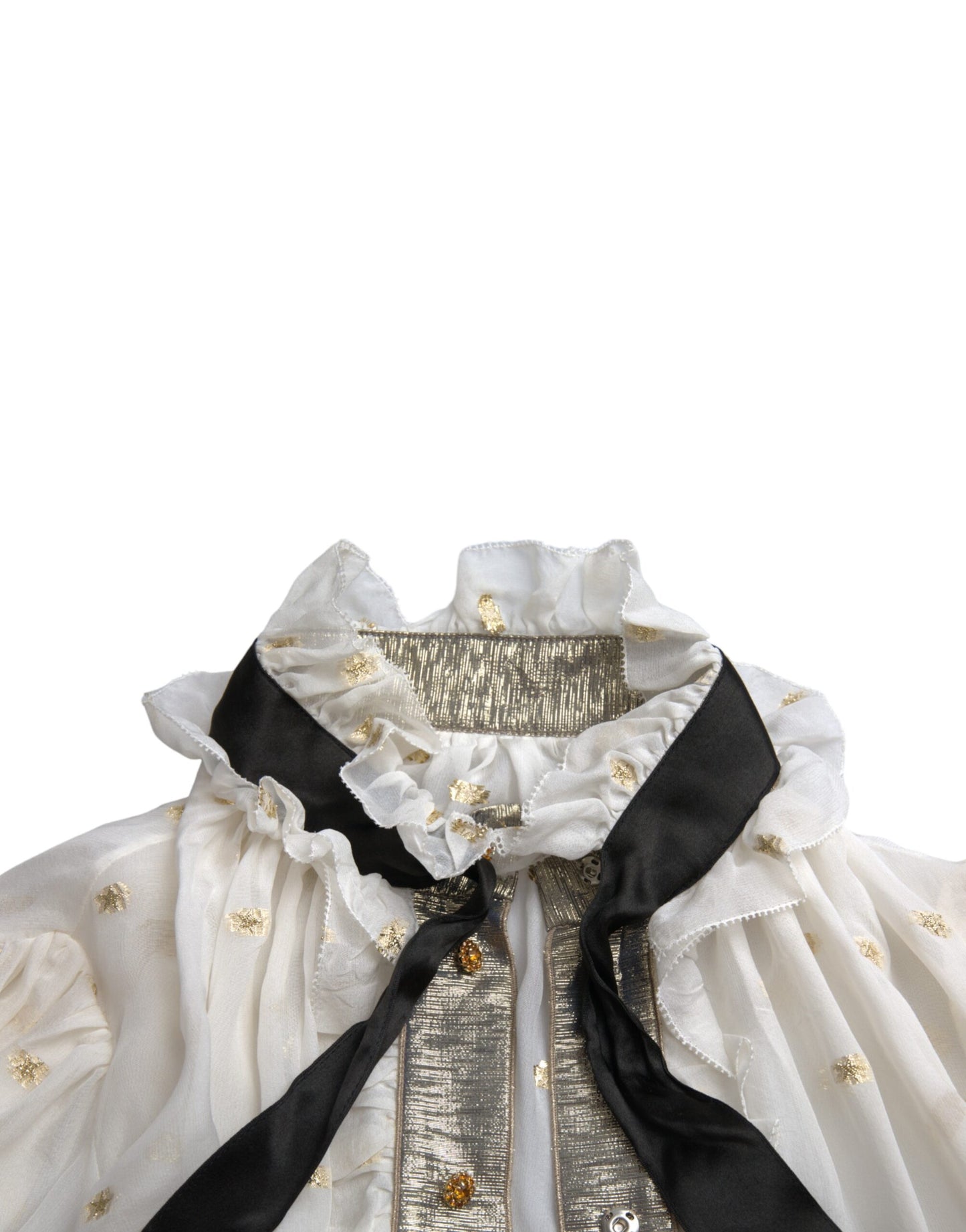 Dolce &amp; Gabbana Off White Silk Blend Ascot kauluspusero