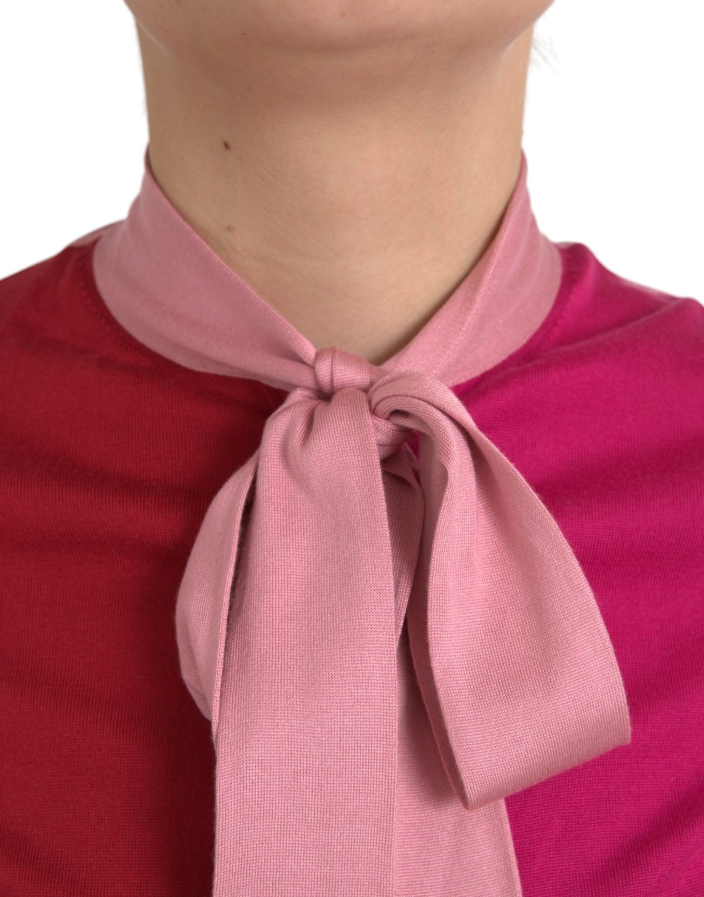 Dolce & Gabbana Rosa Kurzarm-Pullover mit Ascot-Kragen