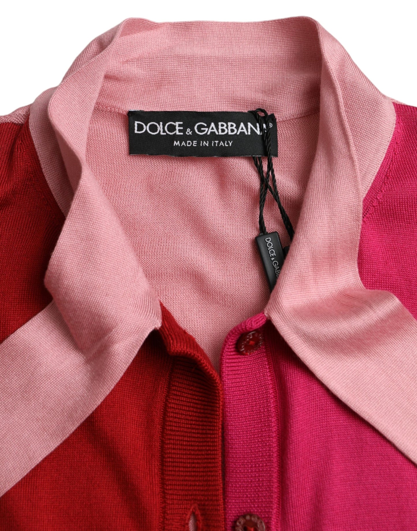 Dolce & Gabbana Rosa Kurzarm-Pullover mit Ascot-Kragen