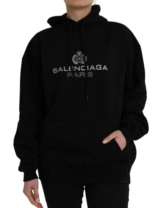 Balenciaga Black Cotton Logo Hooded Pullover Sweatshirt