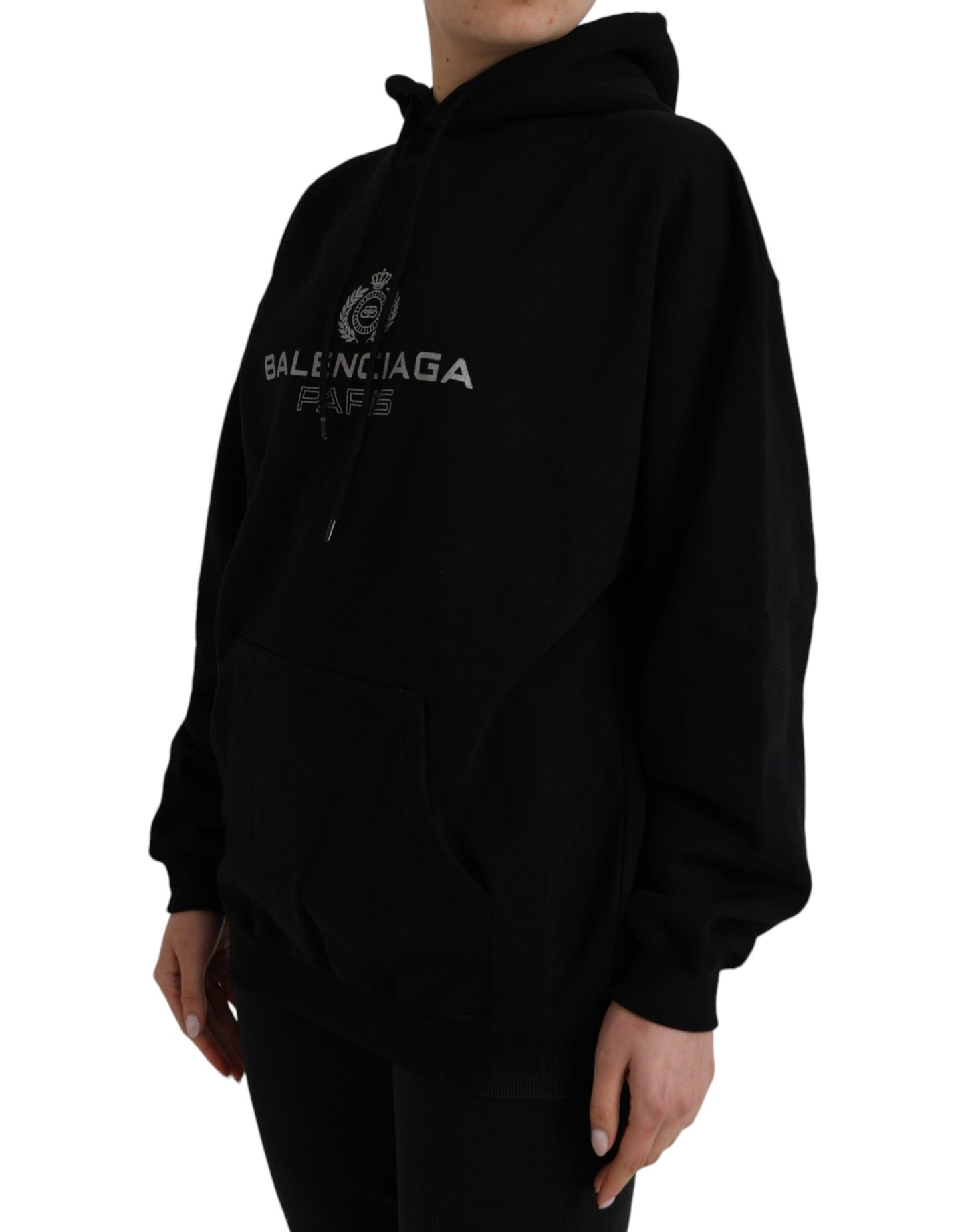 Balenciaga Schwarzes Baumwoll-Logo-Pullover-Sweatshirt mit Kapuze