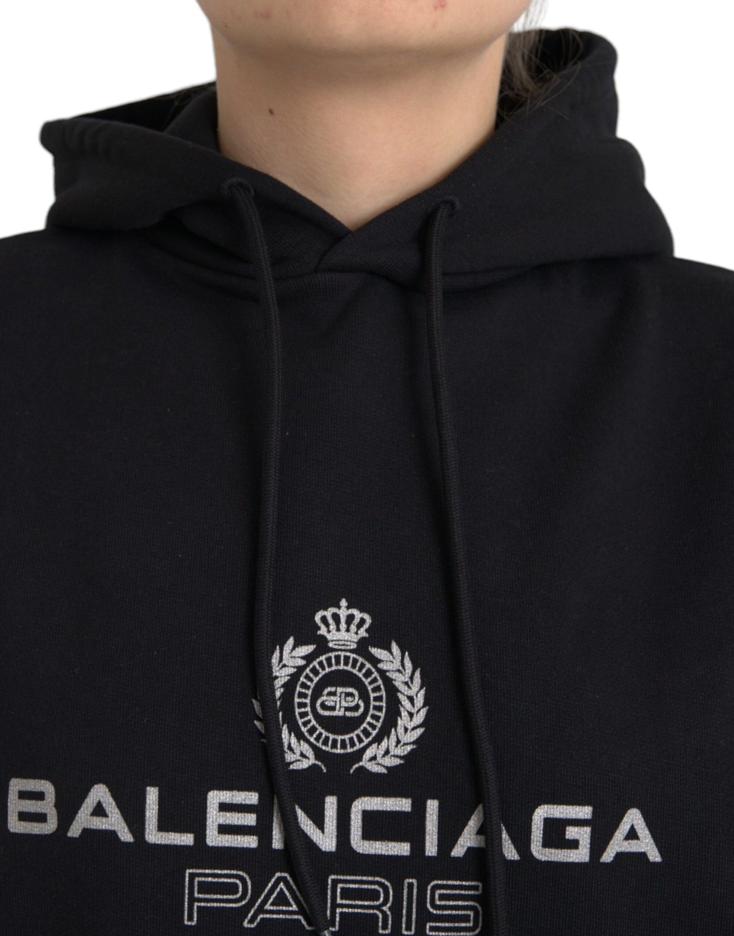 Balenciaga Schwarzes Baumwoll-Logo-Pullover-Sweatshirt mit Kapuze