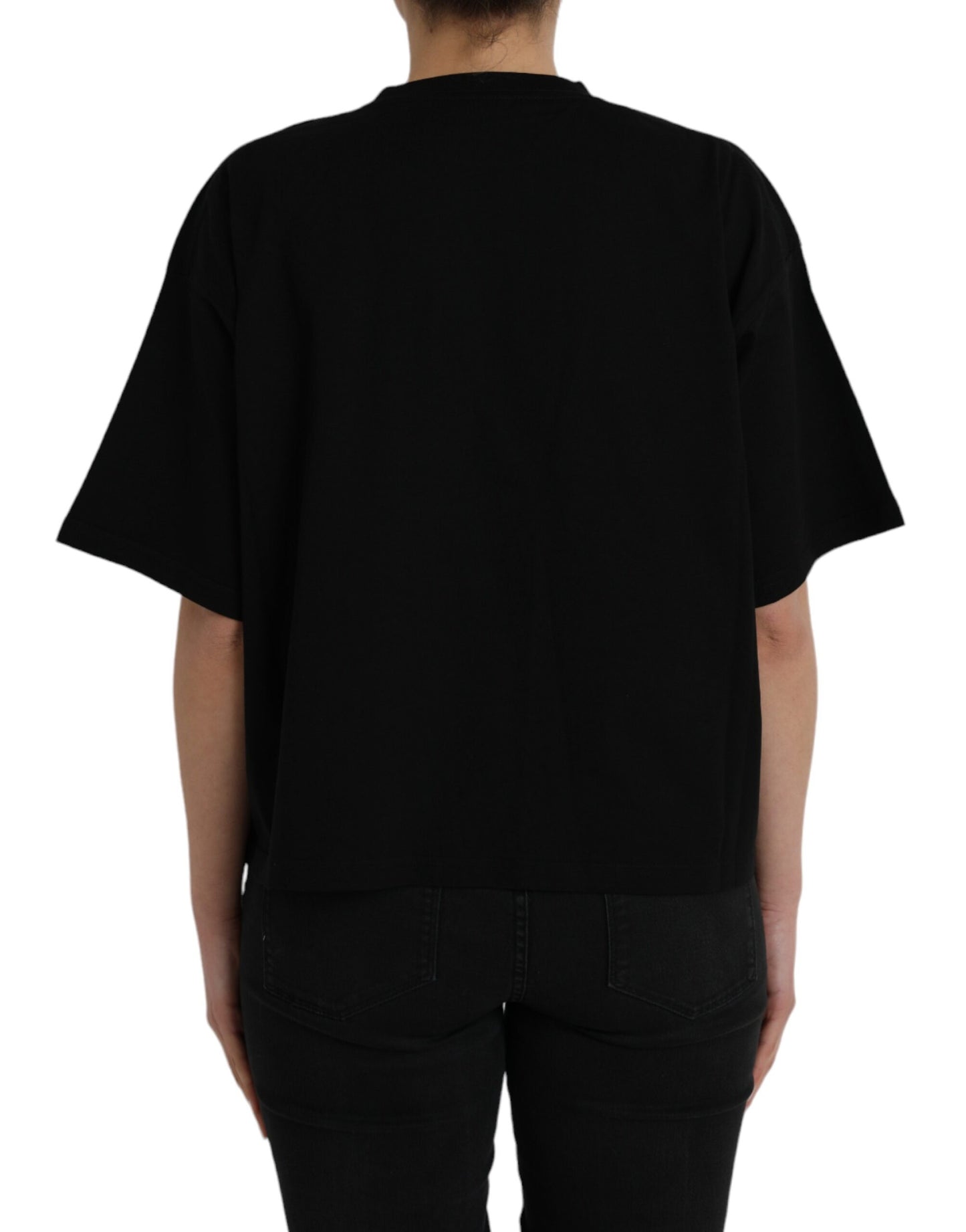 Balenciaga Black Cotton Logo Crew Neck lyhythihainen T-paita