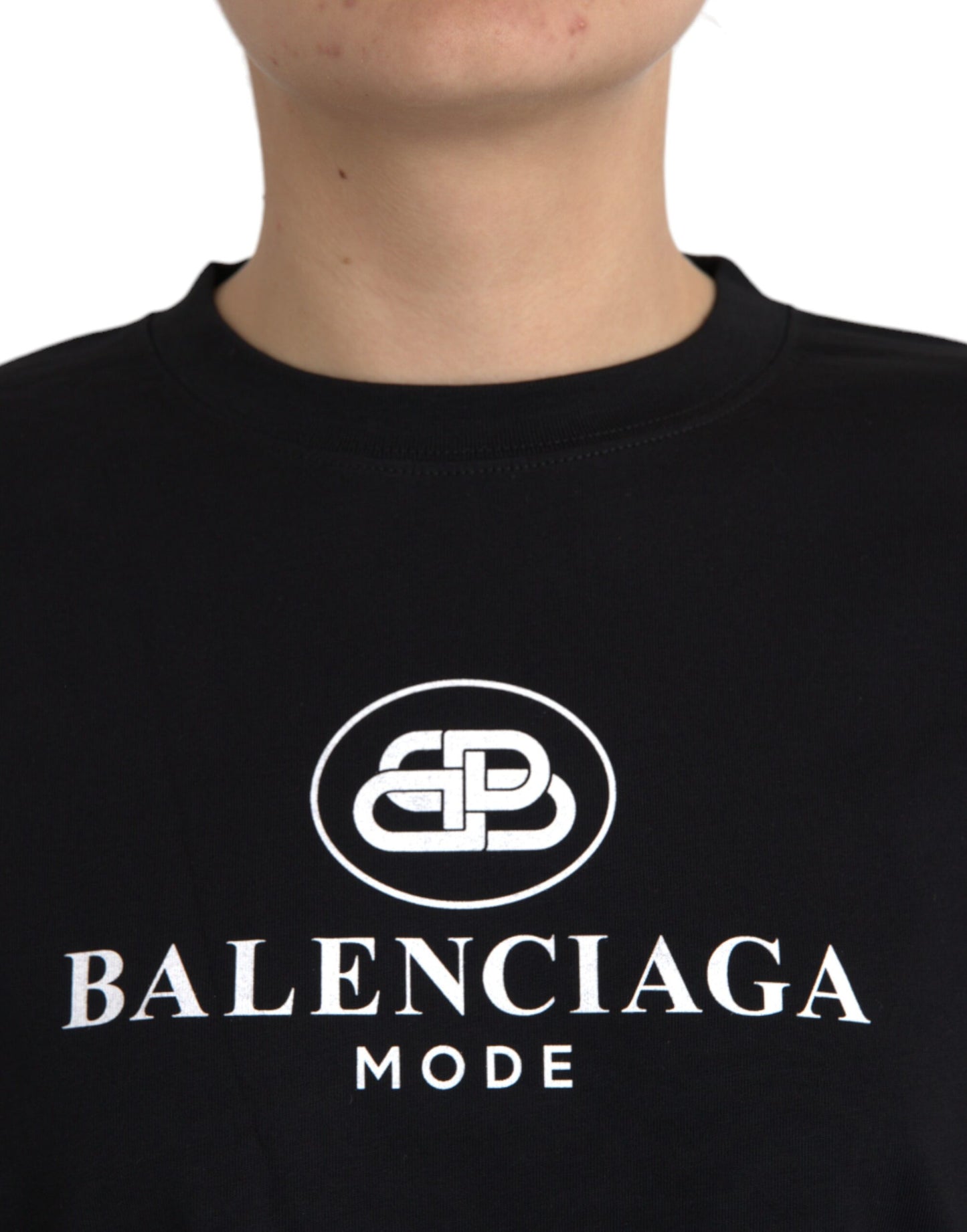 Balenciaga Black Cotton Logo Crew Neck lyhythihainen T-paita