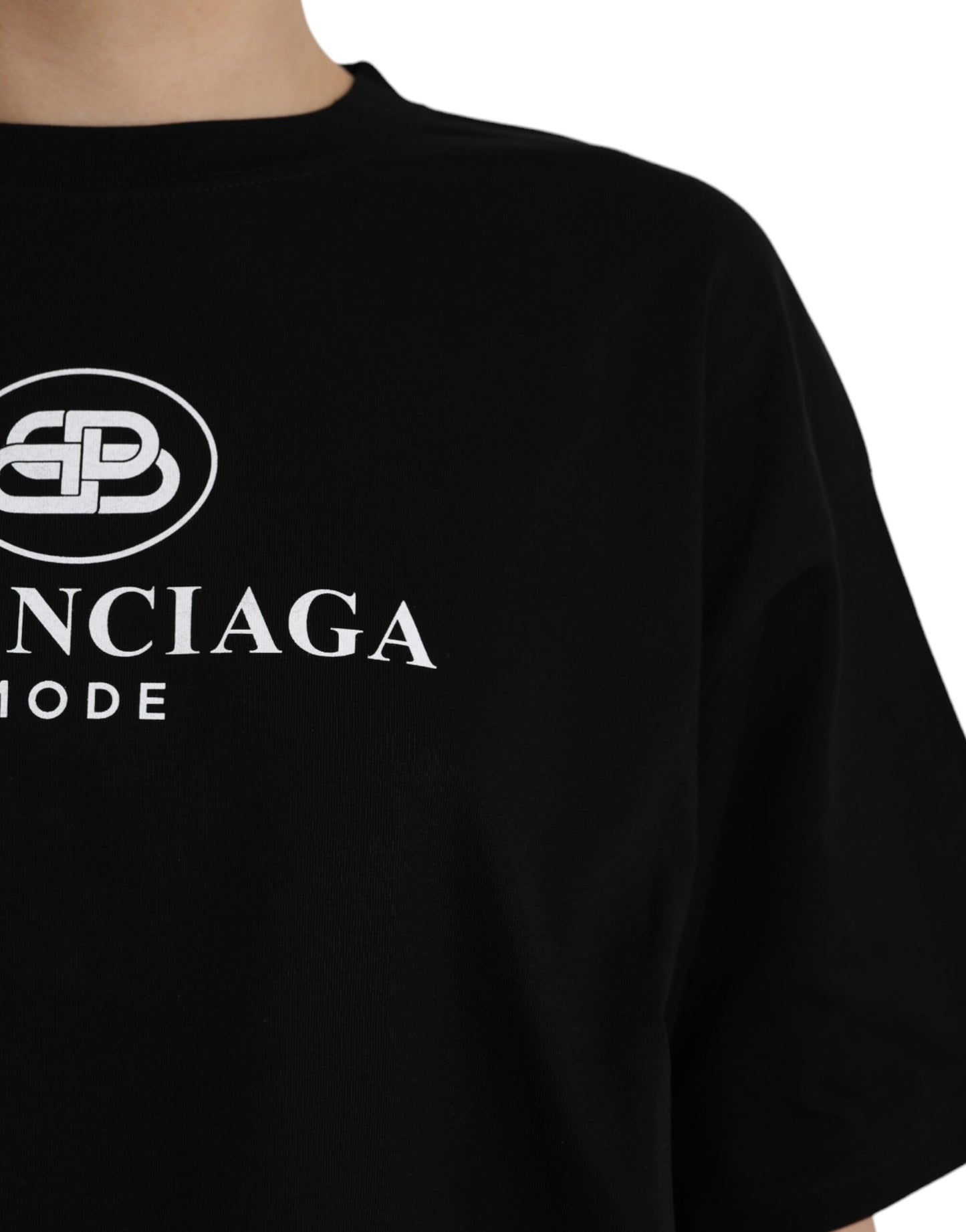 Balenciaga Black Cotton Logo Crew Neck lyhythihainen T-paita