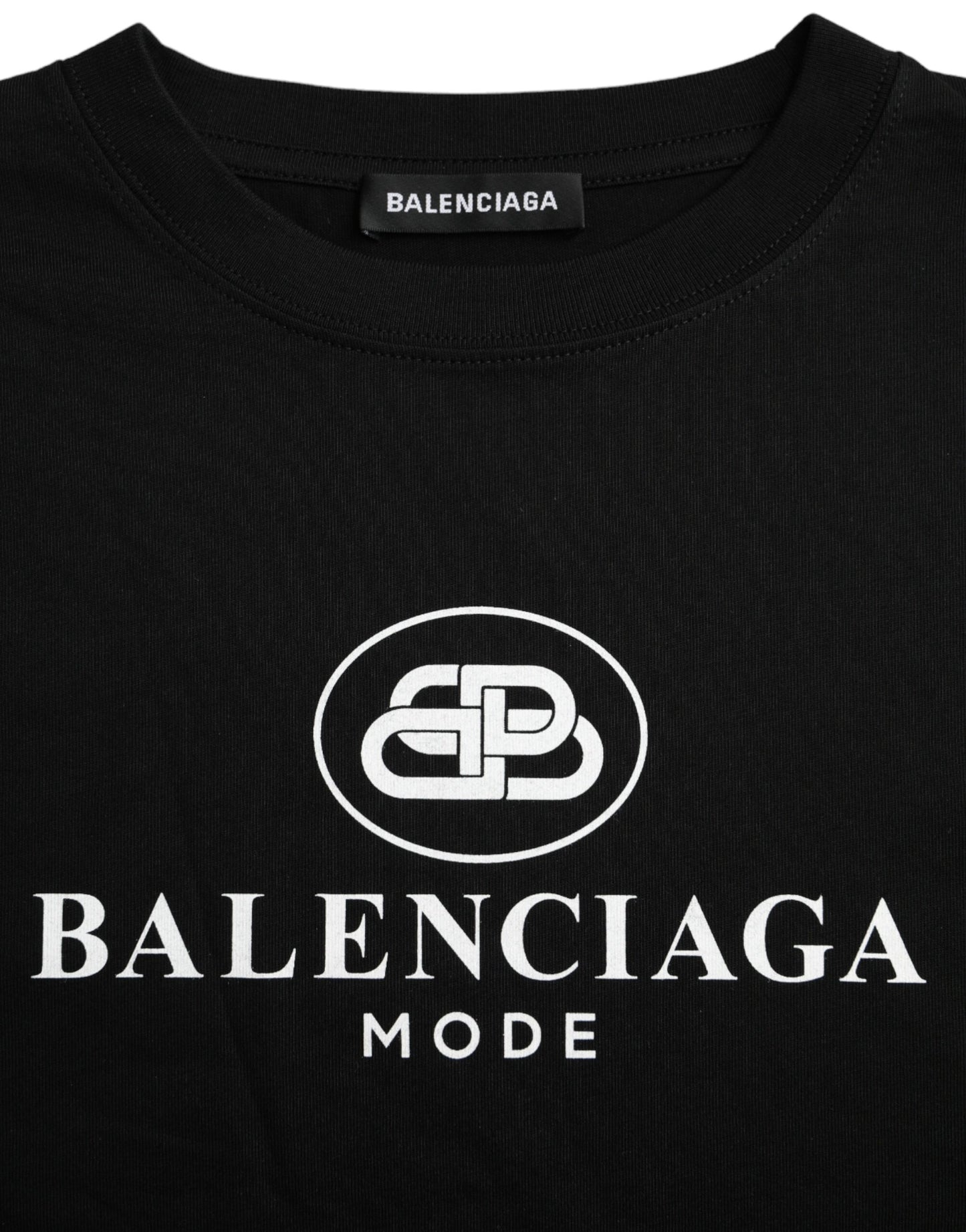 Balenciaga Black Cotton Logo Crew Neck lyhythihainen T-paita