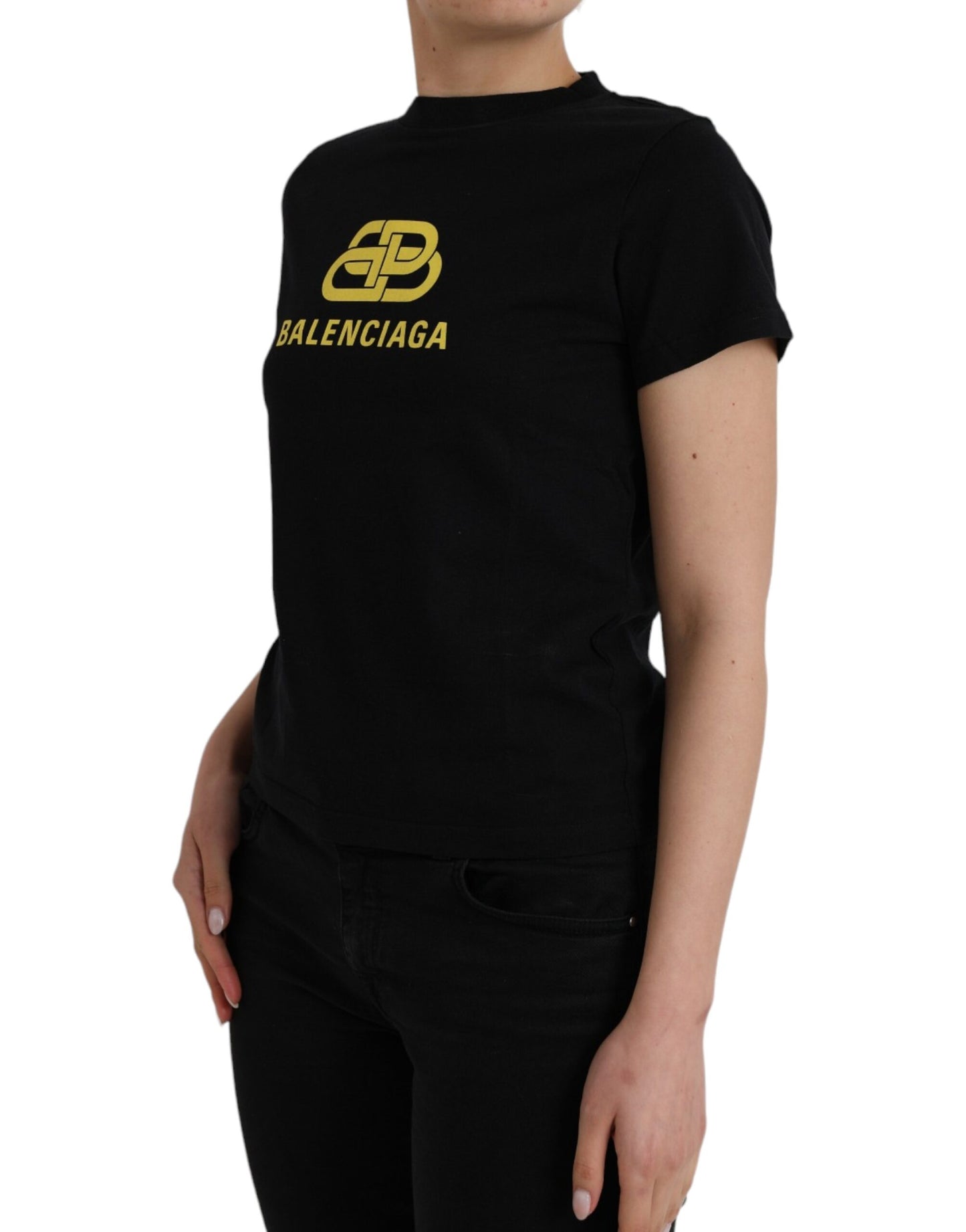 Balenciaga Schwarzes T-Shirt mit Rundhalsausschnitt und kurzen Ärmeln aus Baumwolle mit Logodruck