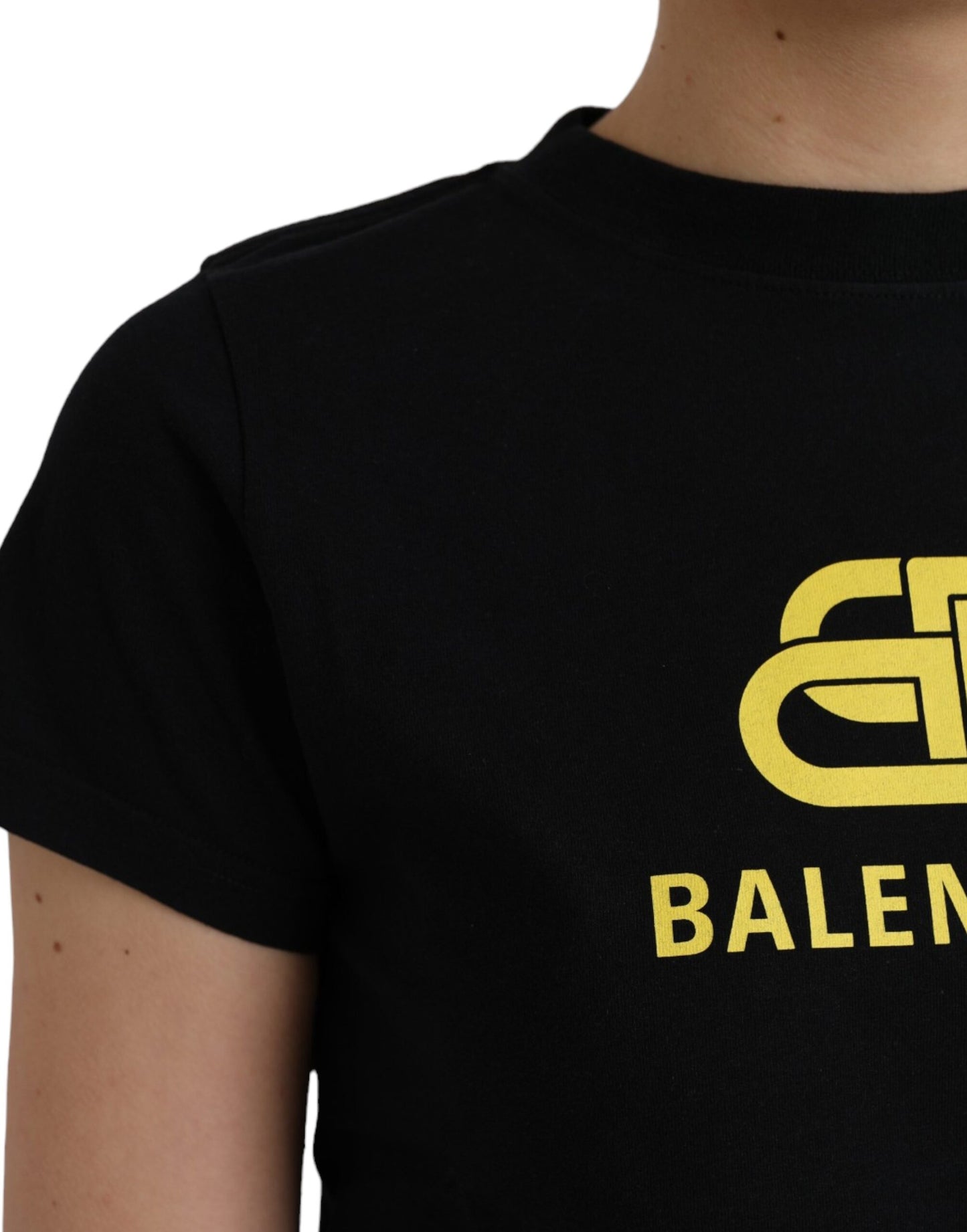 Balenciaga Schwarzes T-Shirt mit Rundhalsausschnitt und kurzen Ärmeln aus Baumwolle mit Logodruck