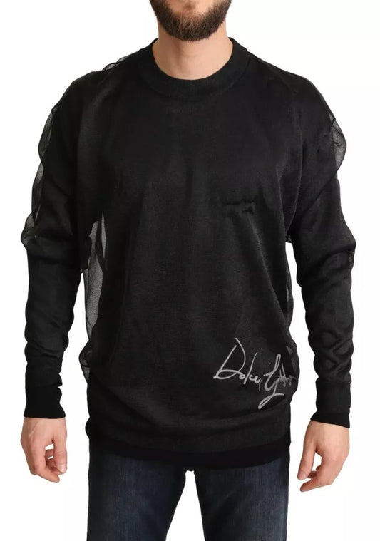 Dolce &amp; Gabbana Black Logo Crewneck pitkähihainen villapaita