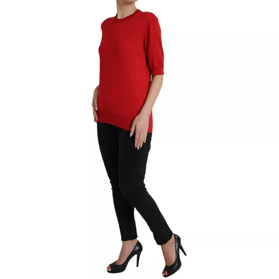 Dolce &amp; Gabbana Red Silk Crewneck lyhythihainen villapaita