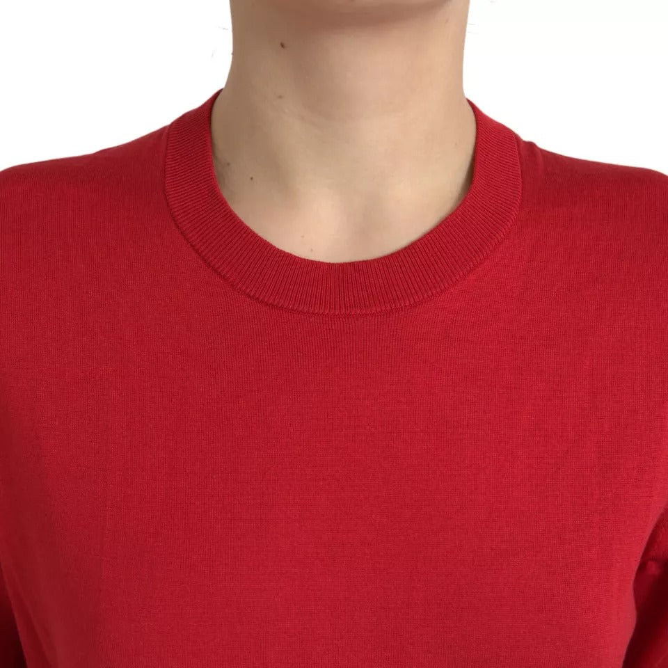 Dolce &amp; Gabbana Red Silk Crewneck lyhythihainen villapaita