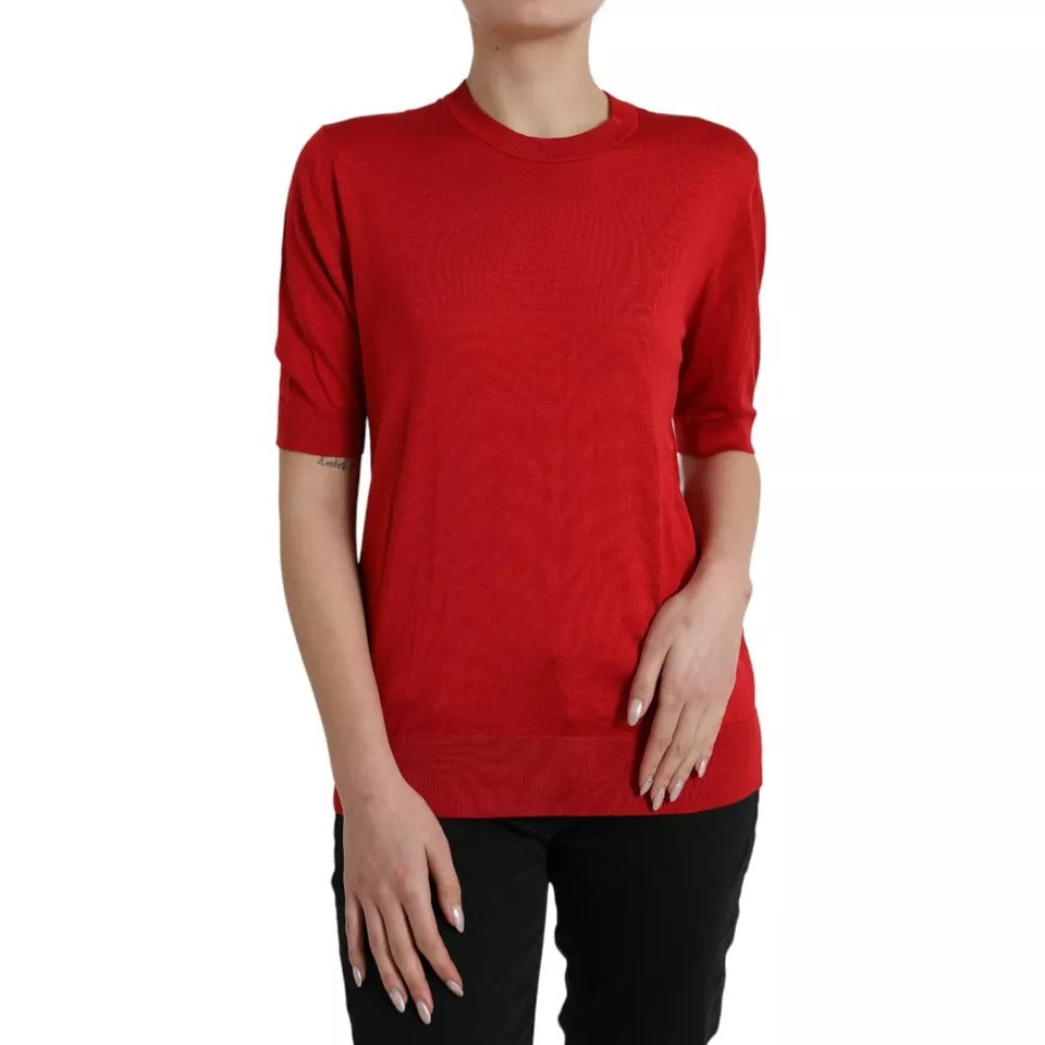 Dolce &amp; Gabbana Red Silk Crewneck lyhythihainen villapaita