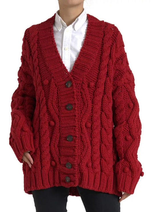 Dolce &amp; Gabbana Red Wool Button Cardigan