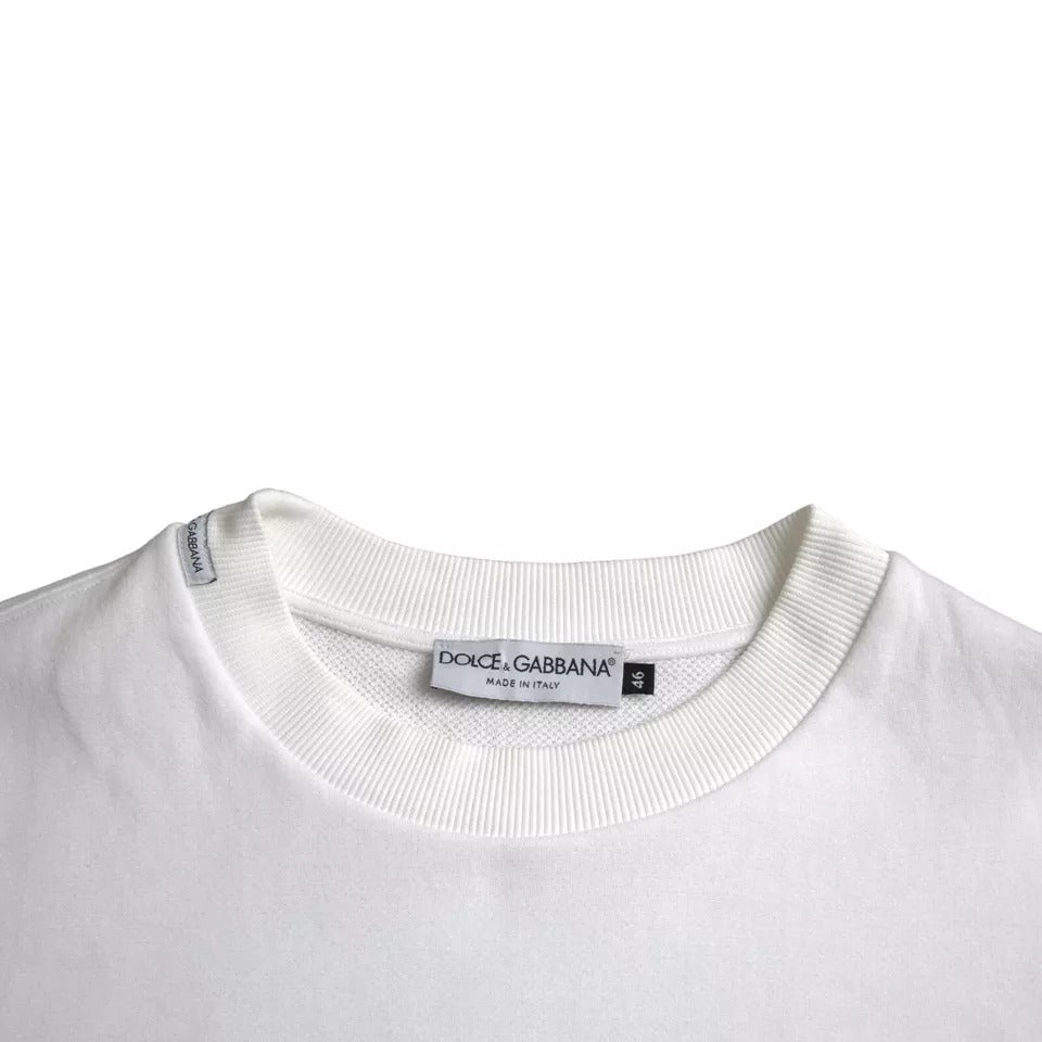 Dolce &amp; Gabbana White Cotton Logo Pullover Sweatshirt pusero