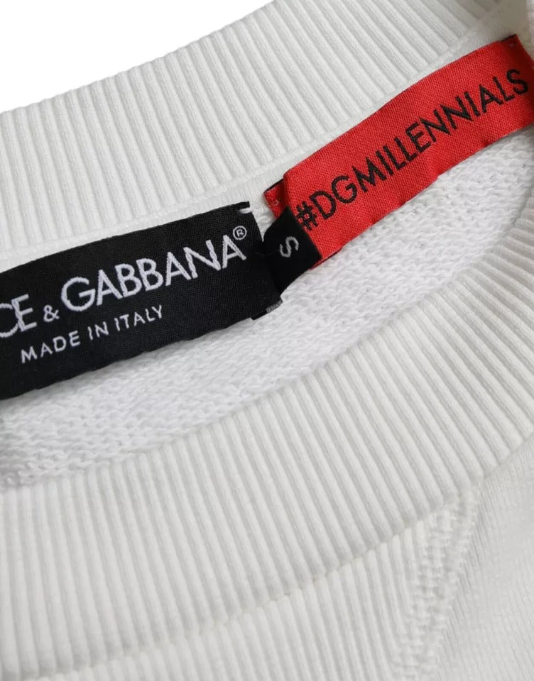 Dolce &amp; Gabbana valkoinen puuvillainen collegepaita kohokuvioidulla logolla miehille