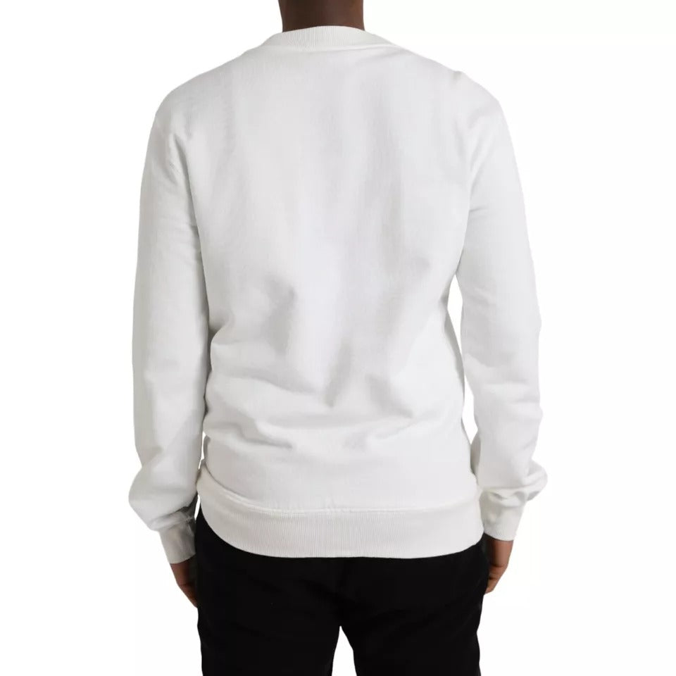 Dolce &amp; Gabbana White Logo Cotton Crew Neck Sweater