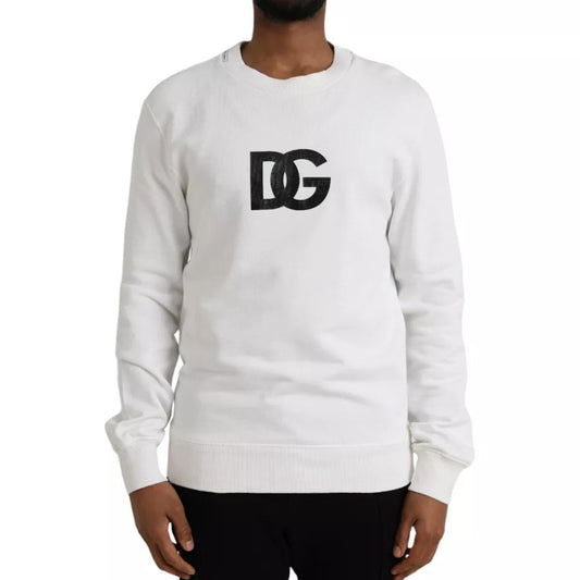 Dolce & Gabbana Weißer Logo-Baumwollpullover mit Rundhalsausschnitt