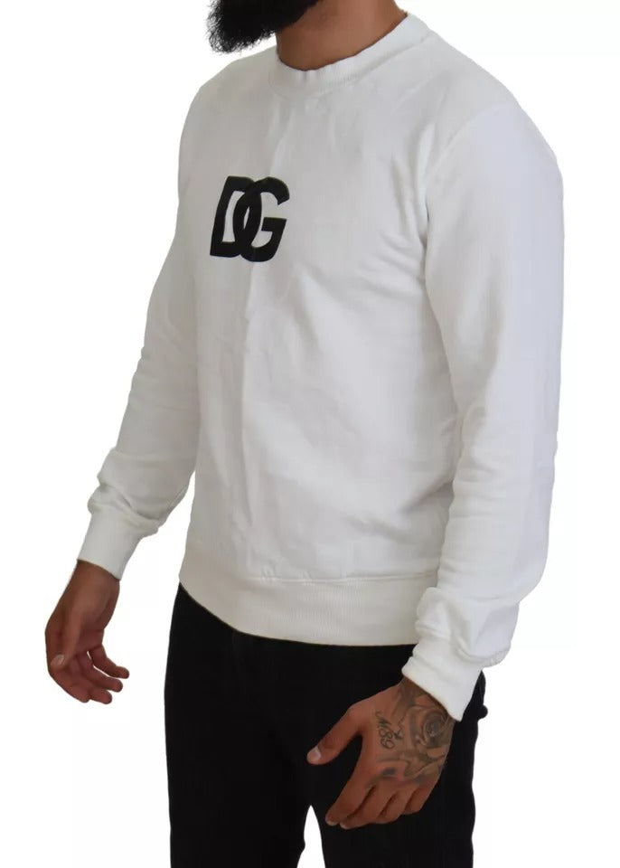 Dolce &amp; Gabbana White Logo Cotton Crew Neck -neulepusero