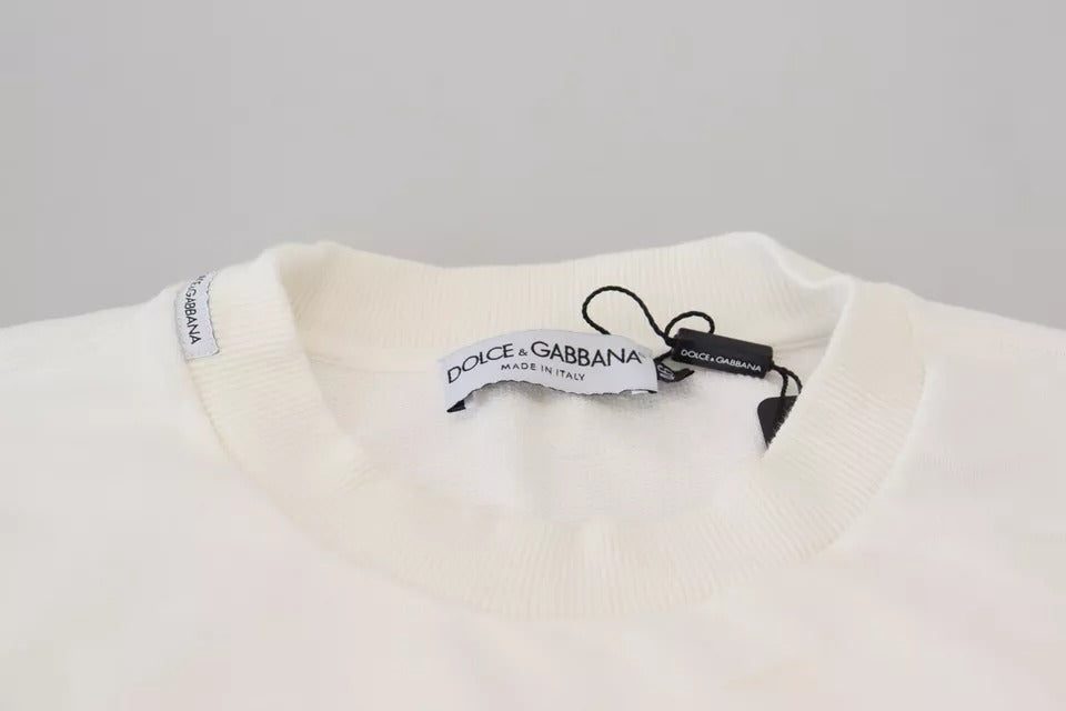 Dolce &amp; Gabbana White Logo Cotton Crew Neck -neulepusero