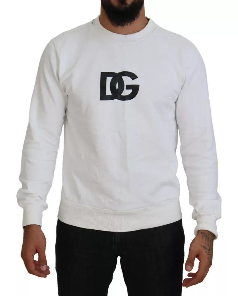 Dolce &amp; Gabbana White Logo Cotton Crew Neck -neulepusero