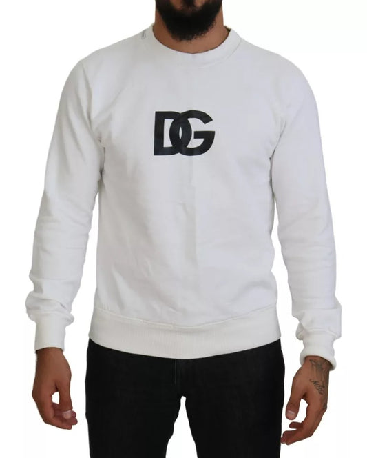 Dolce &amp; Gabbana White Logo Cotton Crew Neck Sweater