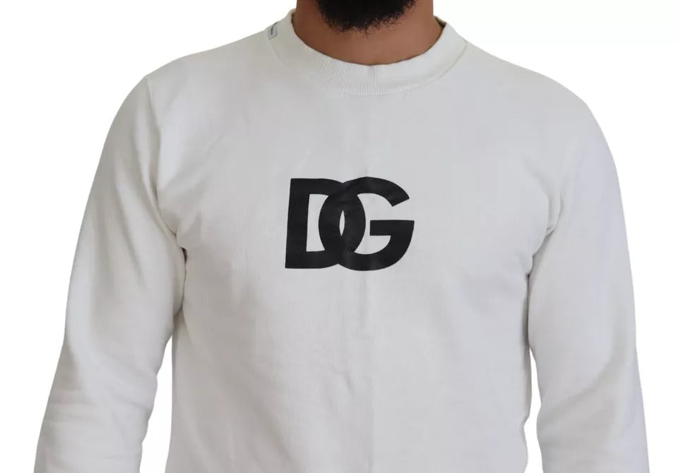 Dolce &amp; Gabbana White Logo Cotton Crew Neck -neulepusero