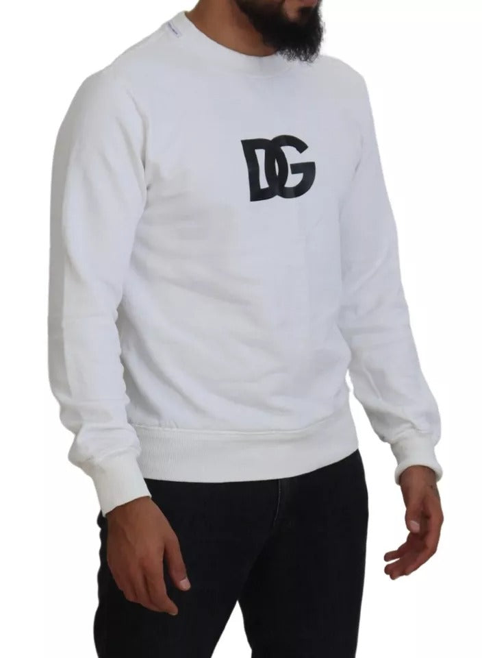 Dolce &amp; Gabbana White Logo Cotton Crew Neck -neulepusero