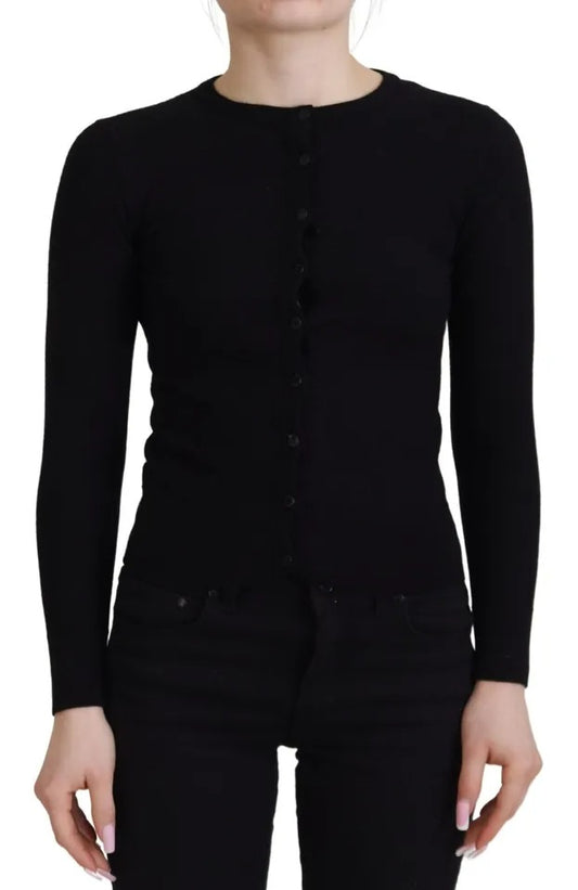 Dolce &amp; Gabbana Black Button Front Slim Cardigan Wool Sweater