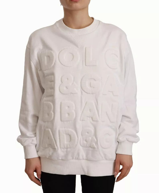 Dolce &amp; Gabbana Valkoinen puuvillainen collegepaita, jossa kohokuvioitu logo Pullover