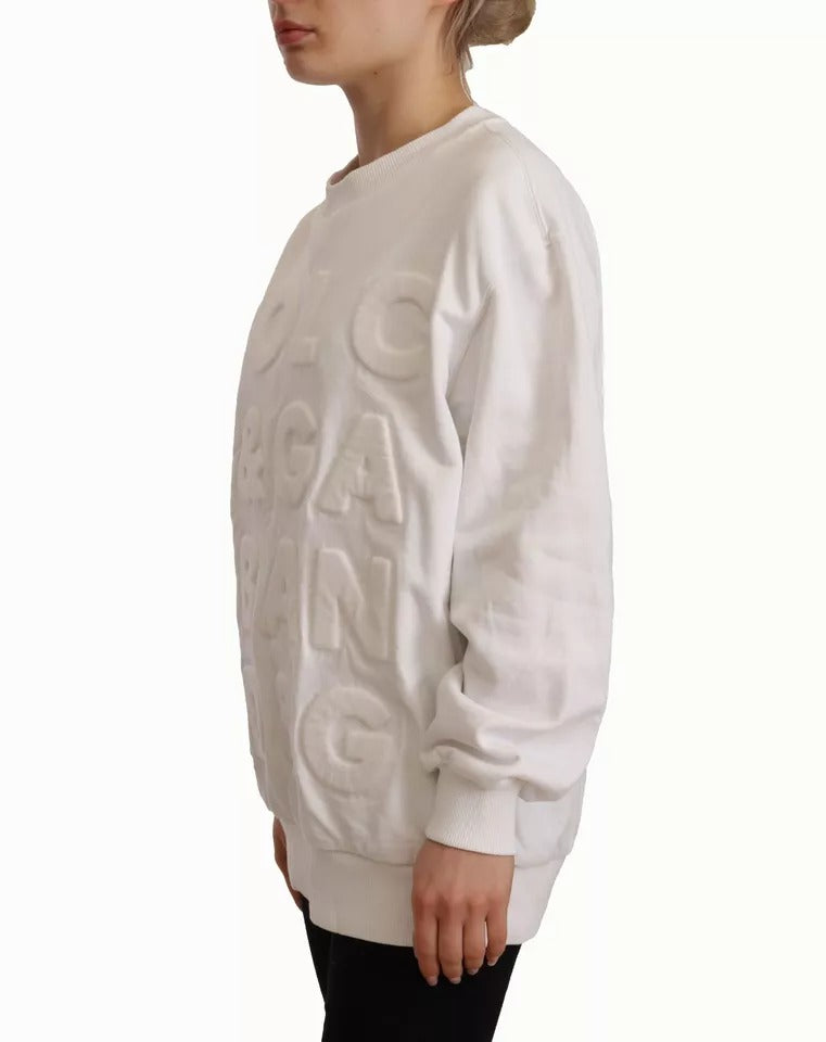 Dolce &amp; Gabbana White cotton sweatshirt with embossed logo Pullover