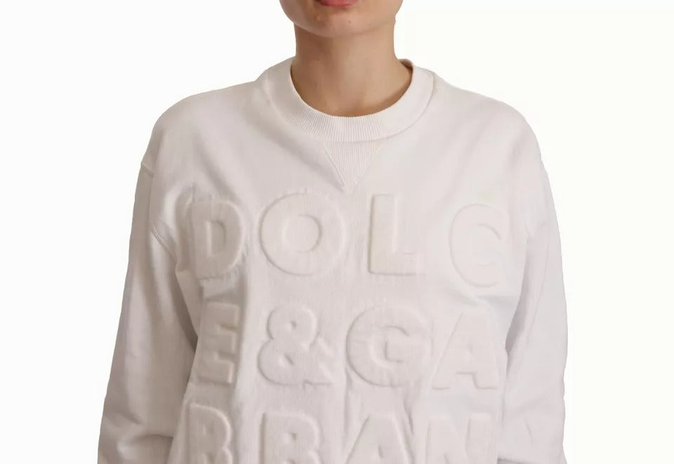 Dolce &amp; Gabbana White cotton sweatshirt with embossed logo Pullover