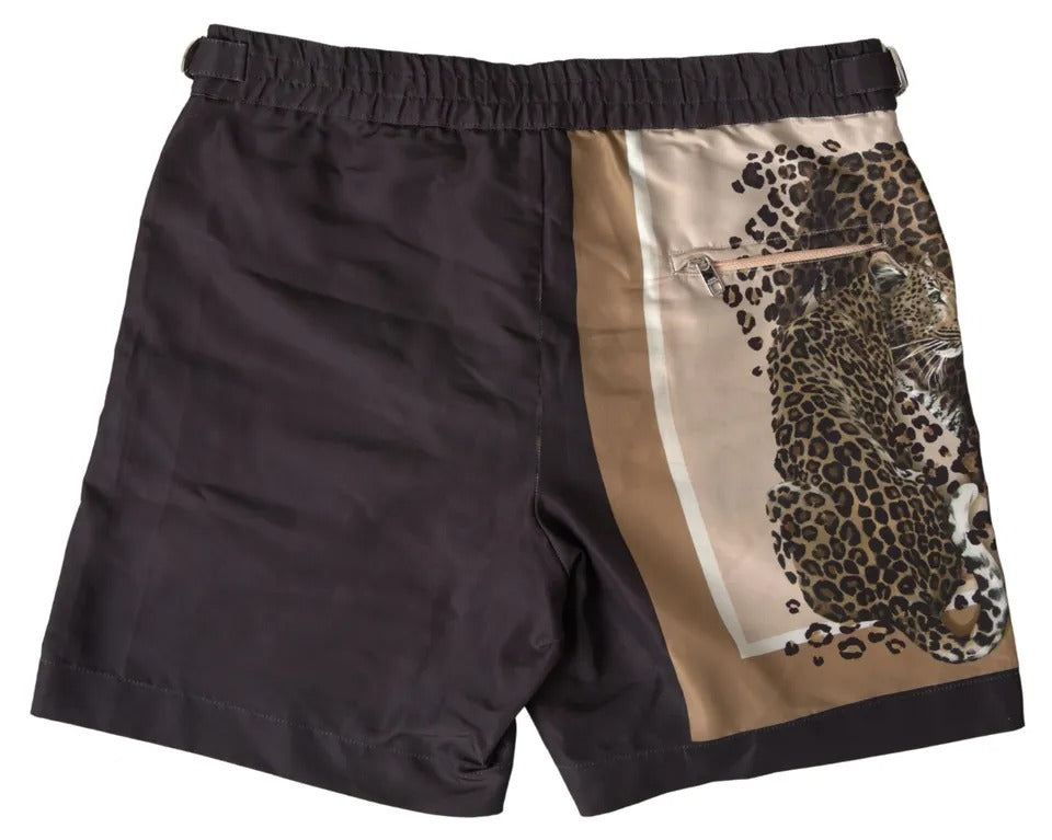 Dolce & Gabbana Dunkelbraun Leopard Bademode Badehose Shorts