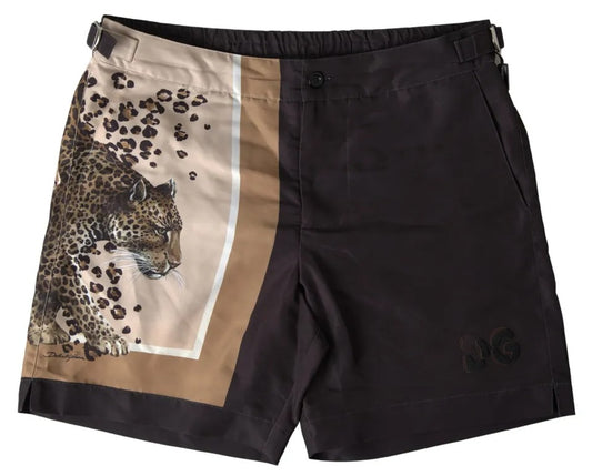 Dolce &amp; Gabbana Tummanruskea Leopard Swimwear Swim shortsit