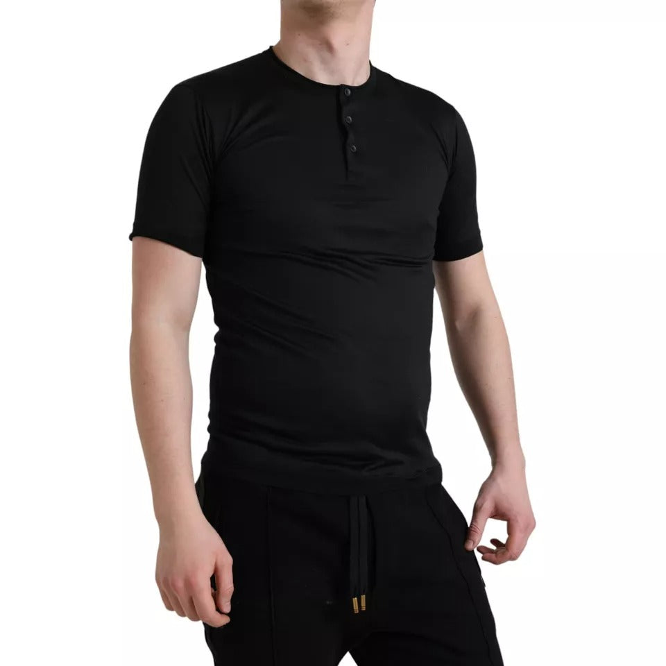 Dolce &amp; Gabbana Black Buttoned Short Sleeve Crew Neck T-Shirt