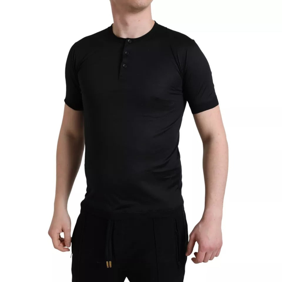 Dolce &amp; Gabbana Black Buttoned Short Sleeve Crew Neck T-Shirt