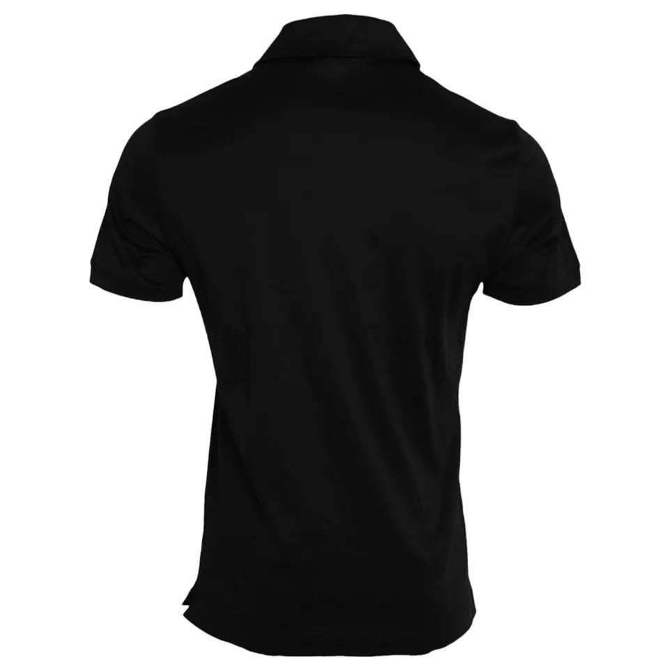 Dolce &amp; Gabbana Black Cotton Logo Polo T-Shirt with Collar