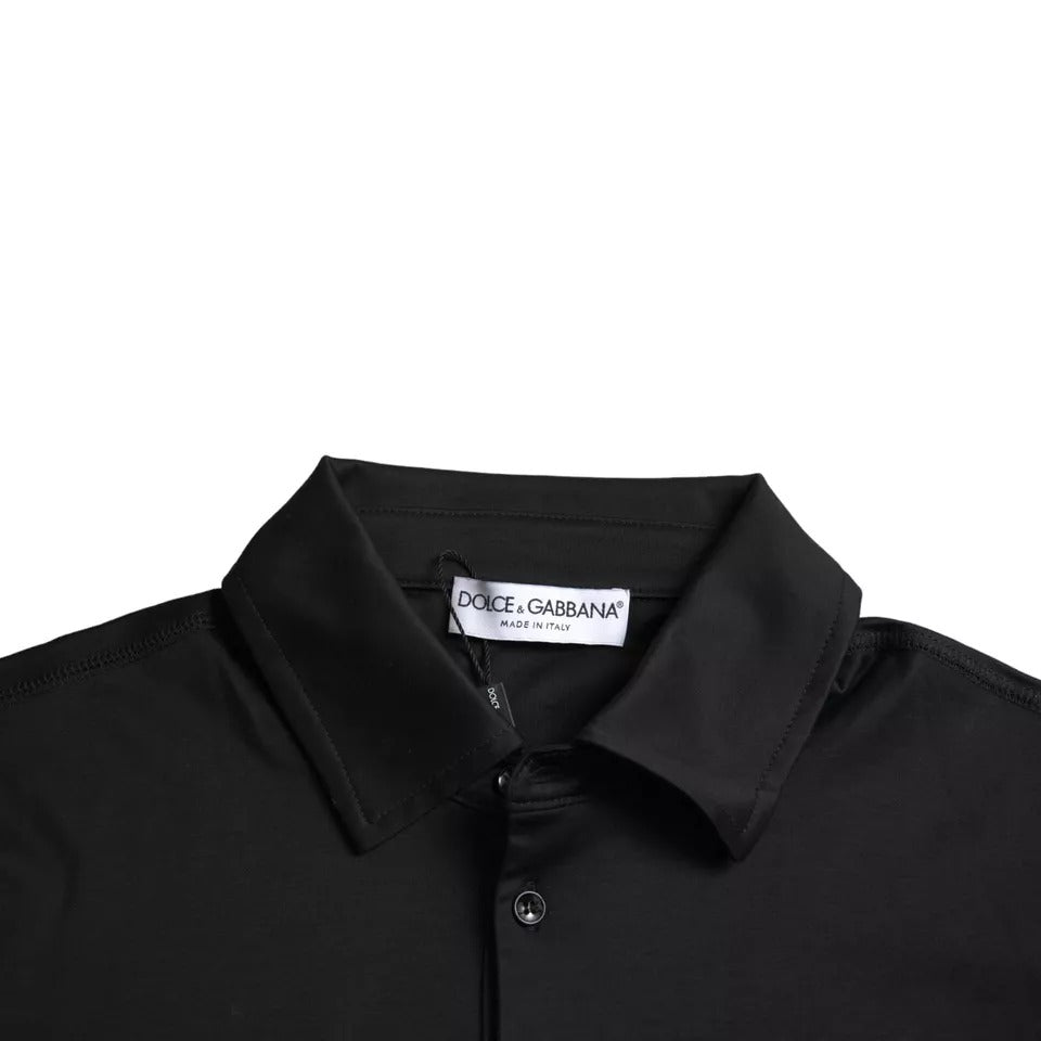 Dolce &amp; Gabbana Black Cotton Logo Polo T-Shirt with Collar