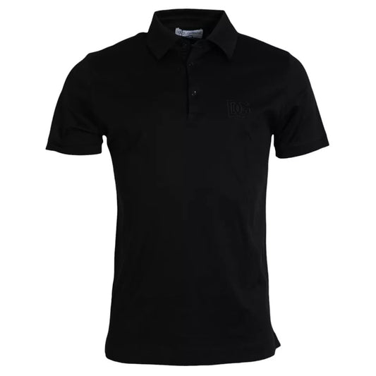 Dolce &amp; Gabbana Black Cotton Logo Polo T-paita kauluksella