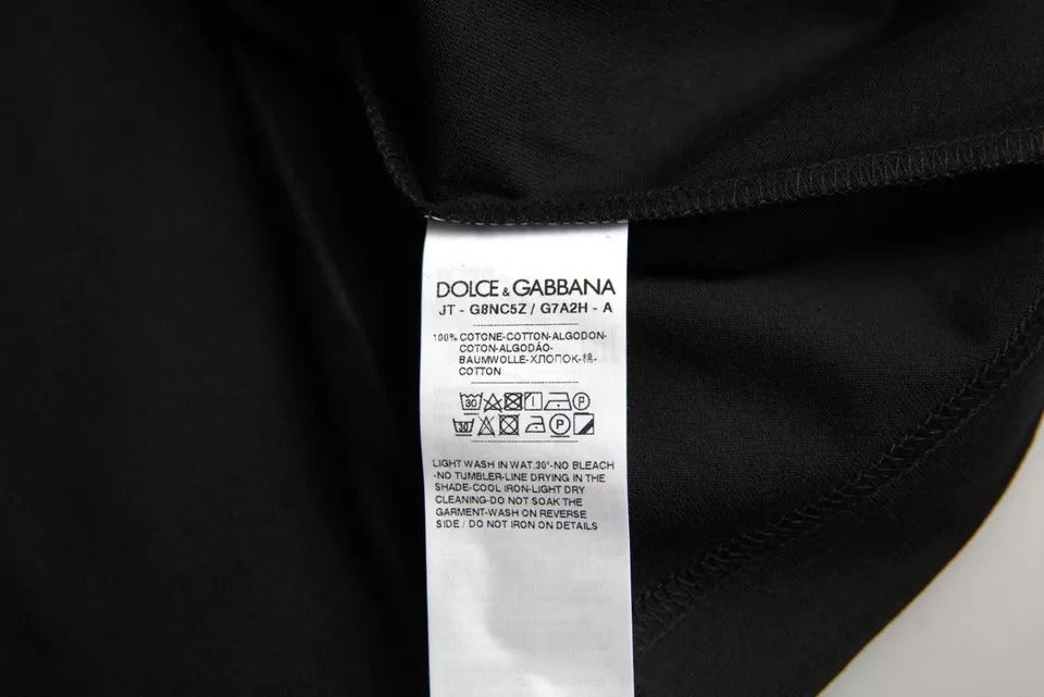 Dolce &amp; Gabbana Black Logo Patch Cotton Crew Neck T-Shirt