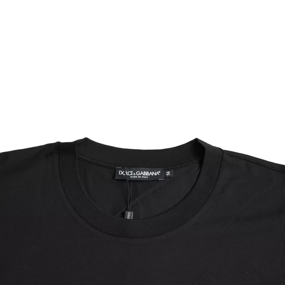 Dolce &amp; Gabbana Black Logo Patch Cotton Crew Neck T-Shirt