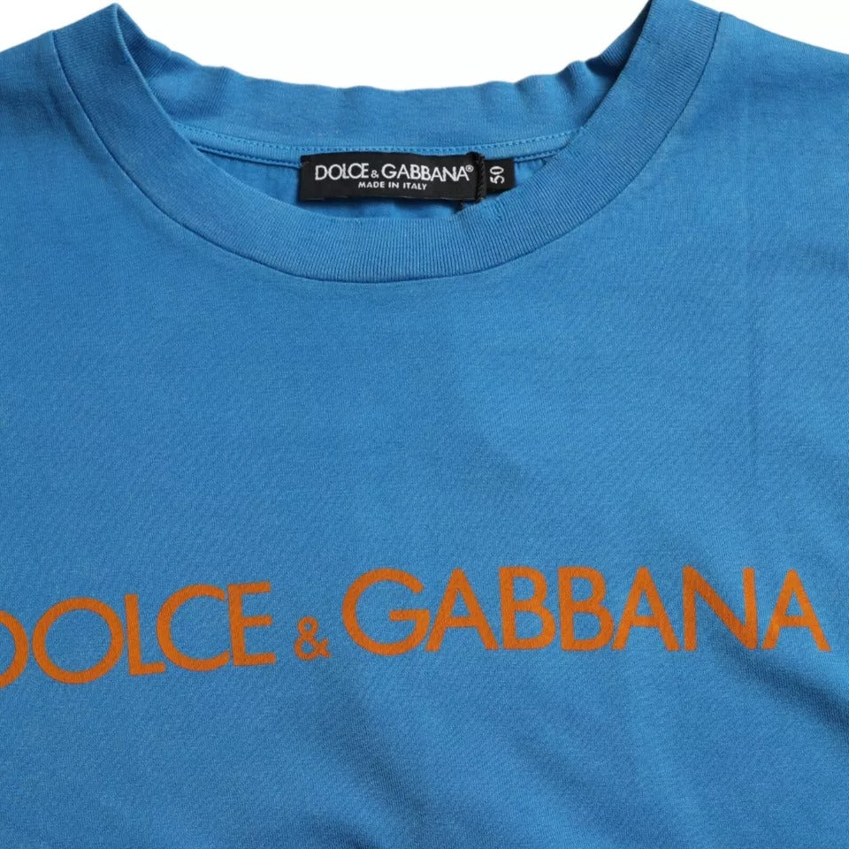 Dolce &amp; Gabbana short-sleeved cotton T-shirt with blue logo print