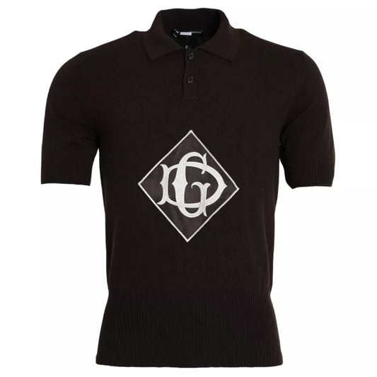 Dolce & Gabbana Braunes Logo-Kragen-T-Shirt mit kurzen Ärmeln für Männer