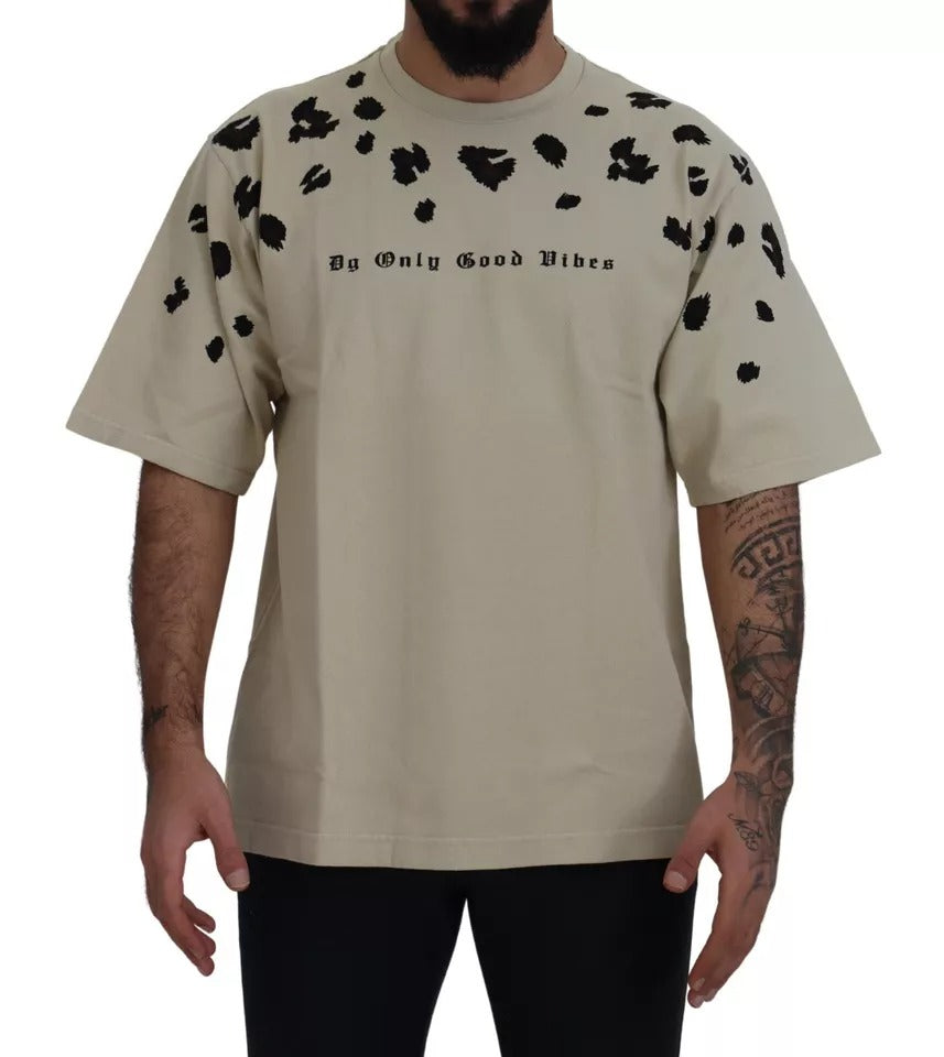 Dolce &amp; Gabbana Beige printed round neck cotton T-shirt