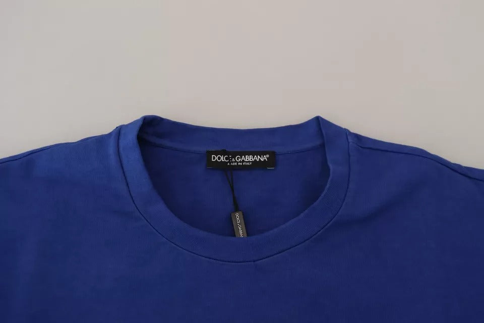 Dolce &amp; Gabbana Blue cotton T-shirt with logo print and round neck