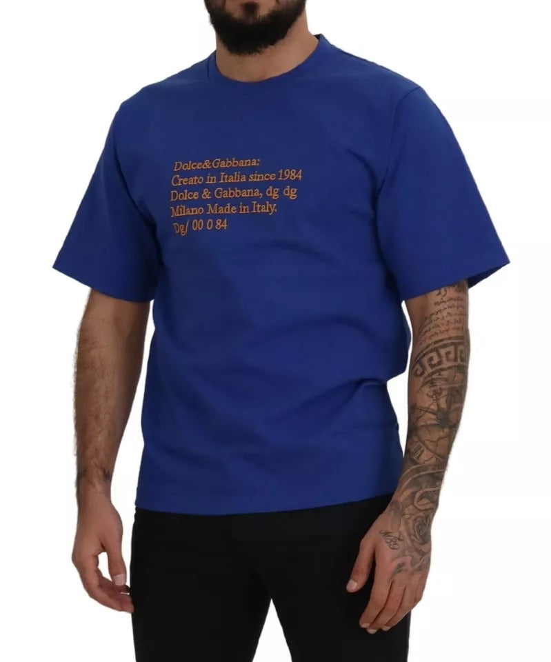 Dolce &amp; Gabbana Blue cotton T-shirt with logo print and round neck